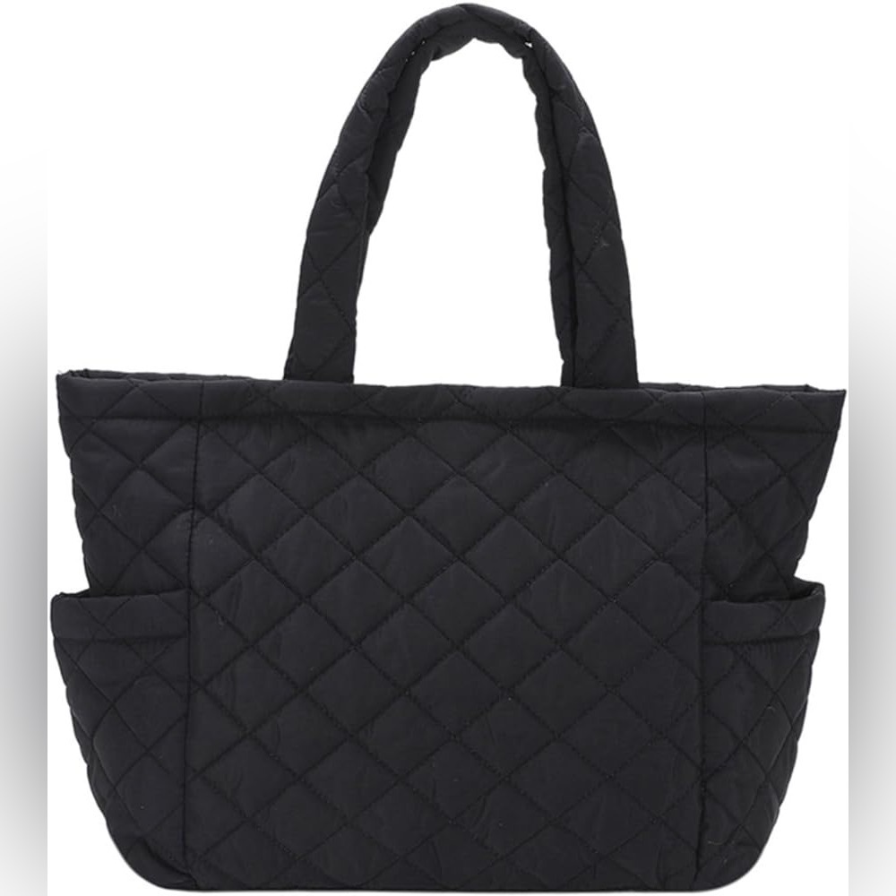 Soft Black Puffy Quilted Tote Bag